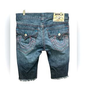 True‎ Religion Blue Factory Distressed Cutoff Jean Shorts